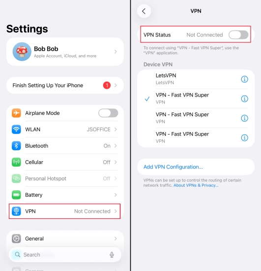turn off vpn on iphone