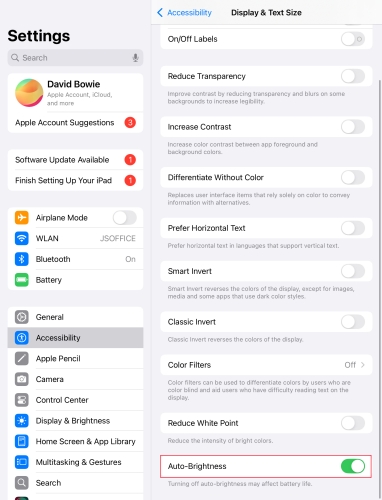 turn on auto brightness on ipad