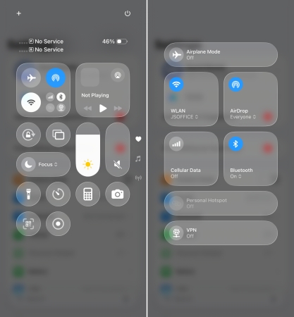 turn on wifi and bluetooth in control center