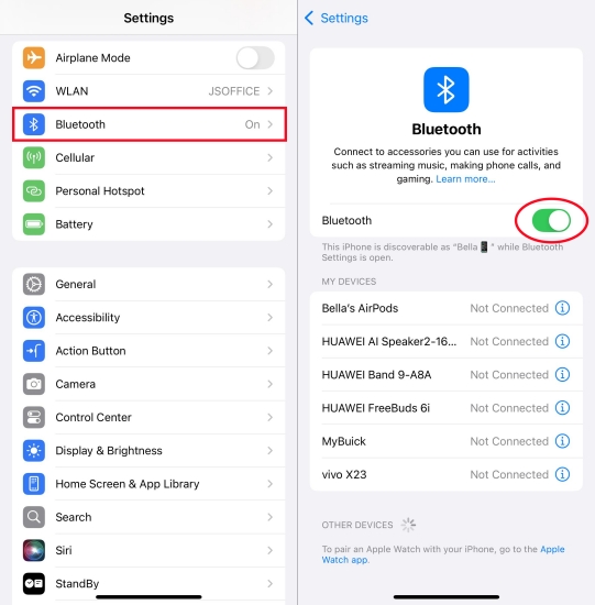 turn on bluetooth on iphone