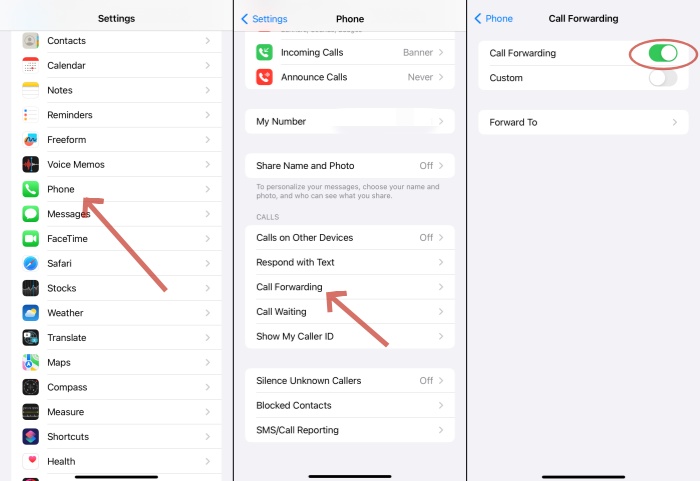 turn on call forwarding on iphone