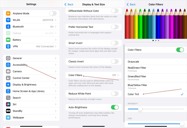 turn on color tint on iphone
