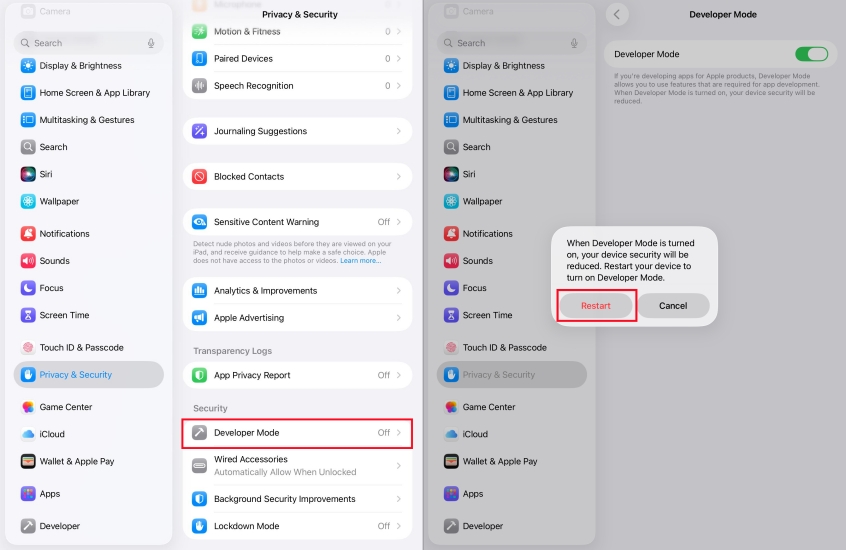 change location on ipad via developer mode