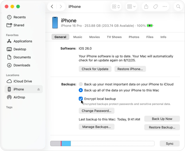 turn on encryption on iphone