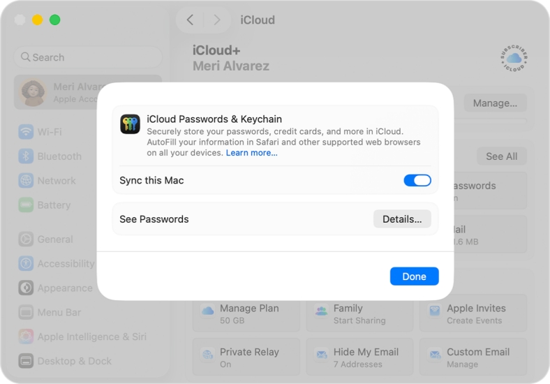 toggle icloud keychain on mac