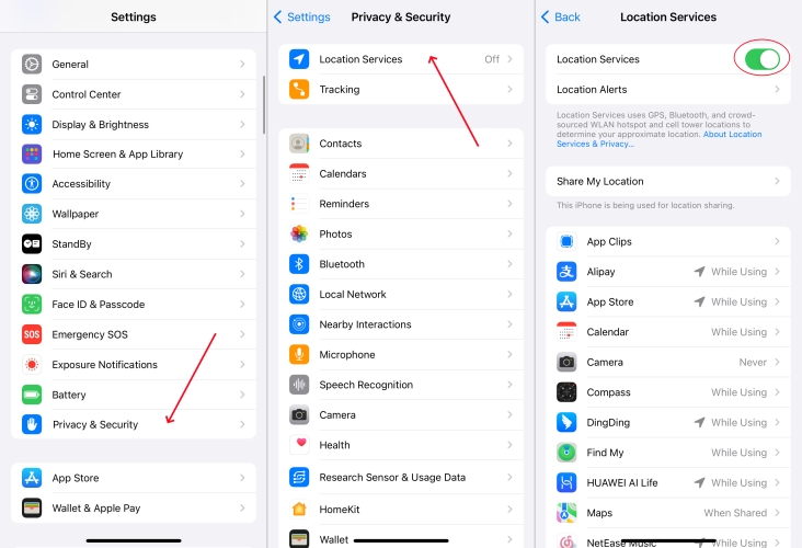 turn on iphone location services