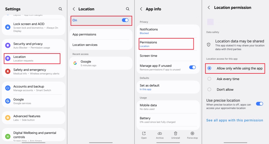 turn on location services on android phone
