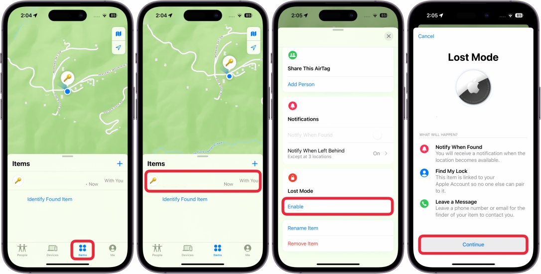 turn on lost mode for airtag