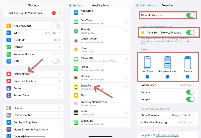 turn on notifications for snapchat