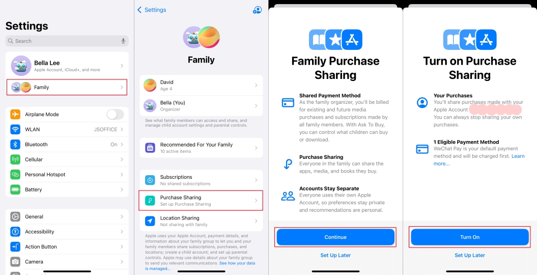 turn on purchase sharing on iphone