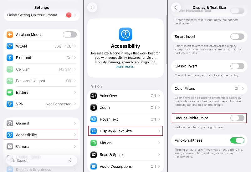 enable reduce white point on iphone