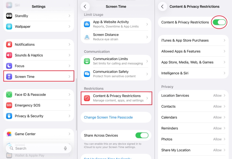 turn on restrictions on iphone
