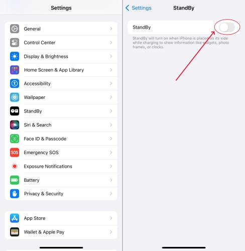 turn on standby on iphone