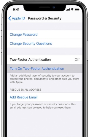turn on two-factor authentication on iphone