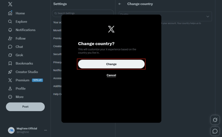 twitter account confirm location change