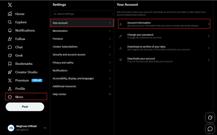 twitter account information