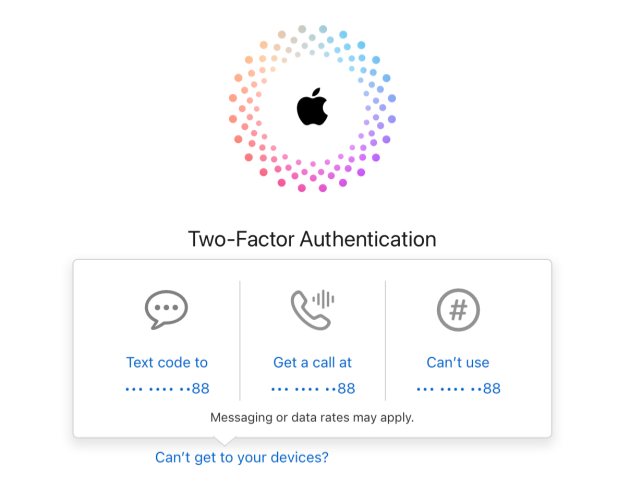 two factor authentication screen