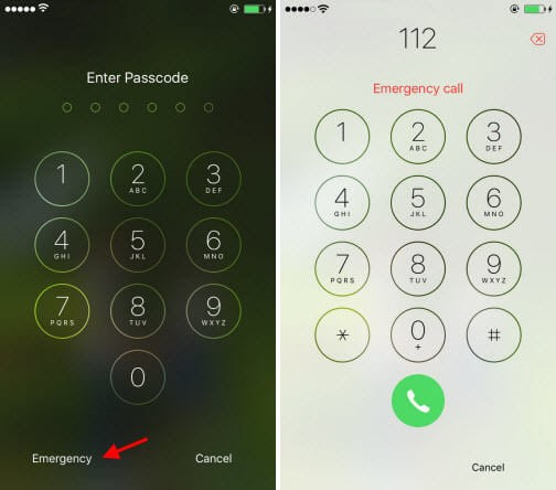 type wrong passcode on iphone emergency call screen