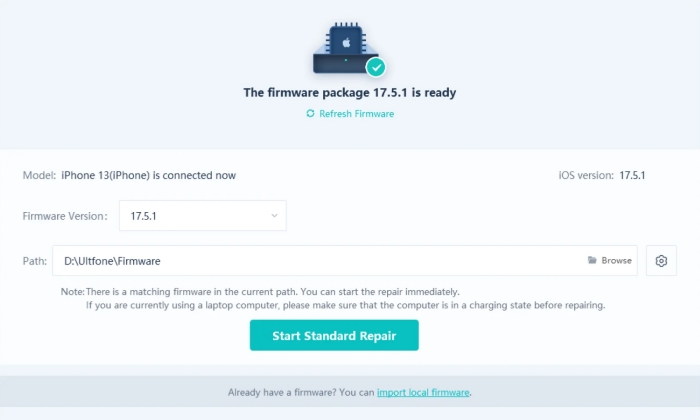download firmware on ultfone ios system repair