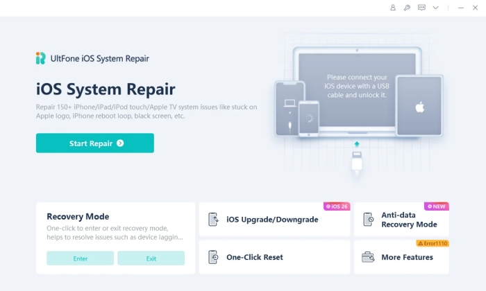 ultfone ios system repair main interface