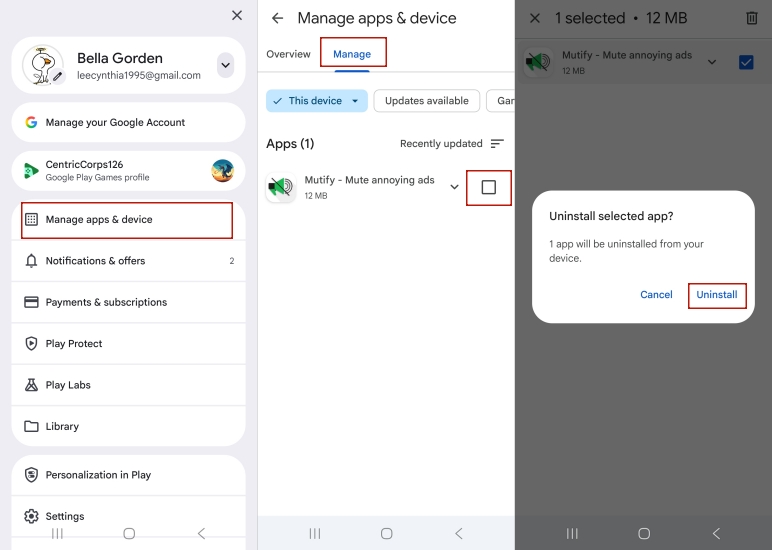 uninstall apps google play store