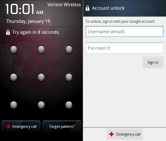 unlock android phone with google account