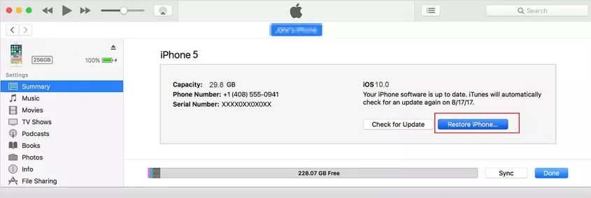 factory reset iphone 5 via itunes