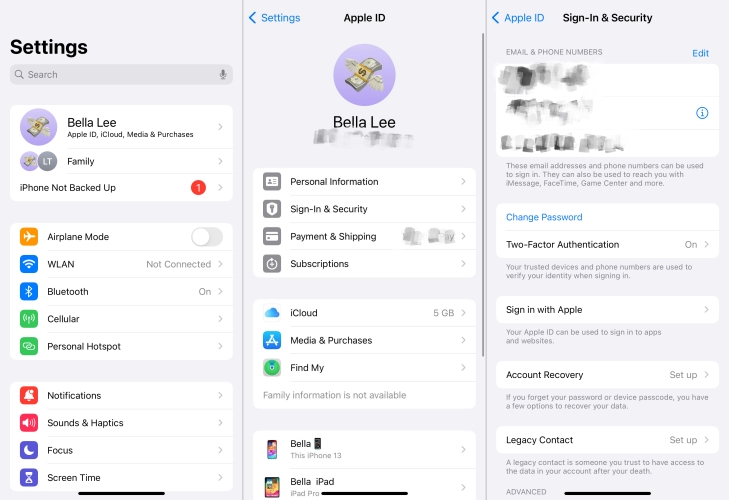 update apple id information on iphone