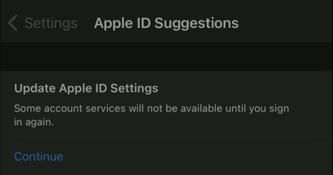 update apple id settings stuck on continue