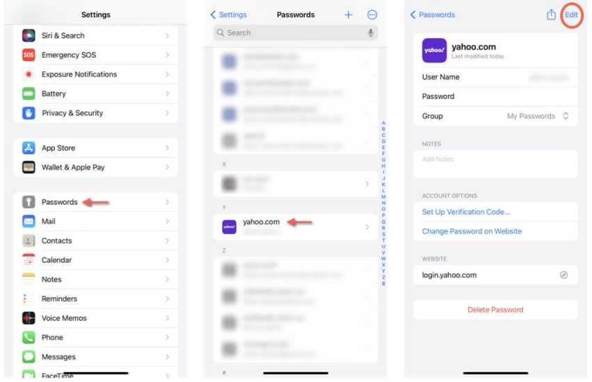 update email password in iphone settings