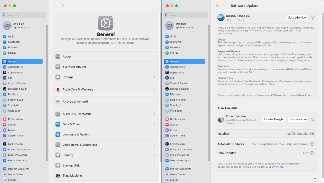 update macos in settings