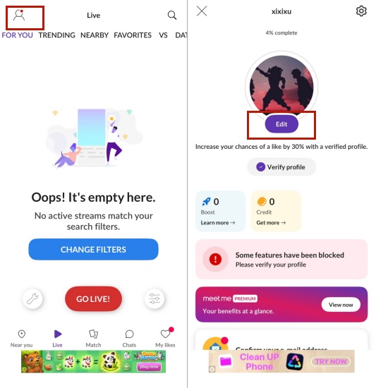 update profile location on meetme