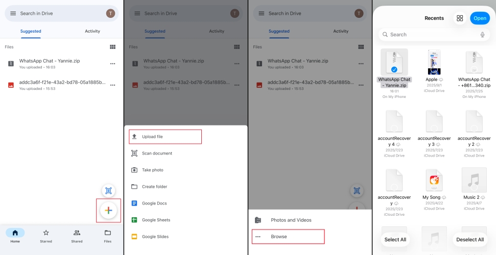 back up whatsapp from iphone to google drive via export chat