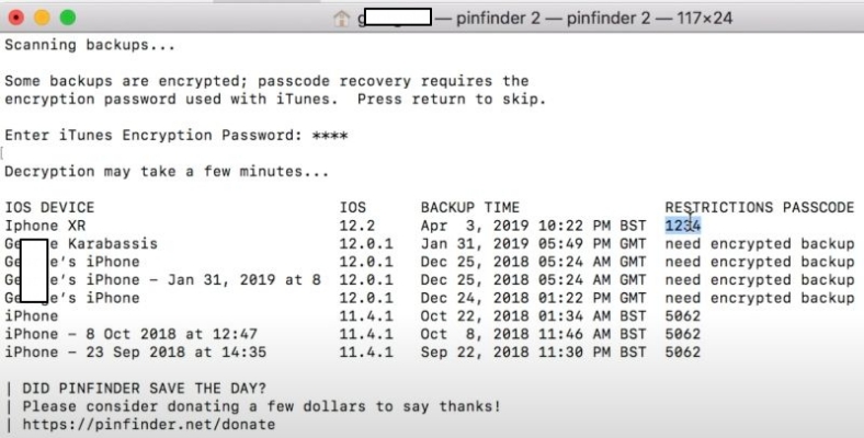 find passcode on pinfinder for mac