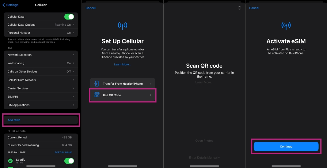 activate esim by scannig a qr code