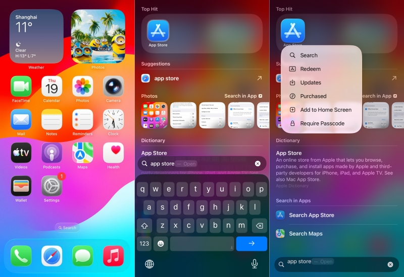 use spotlight search to find app store