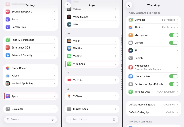 verify whatsapp settings on iphone