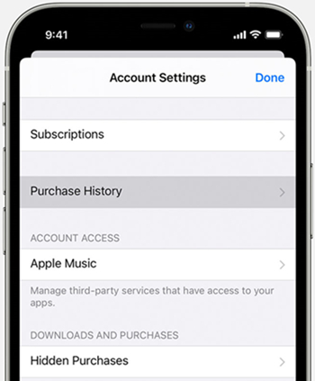 view account purchase history in app store on iphone