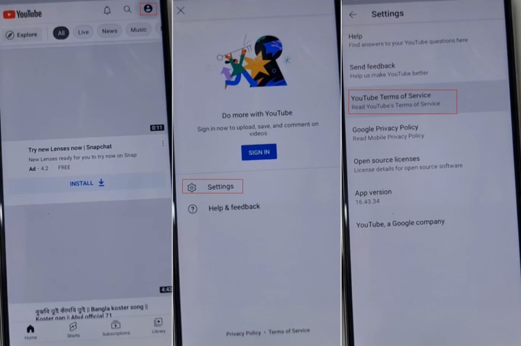 vivo youtube settings