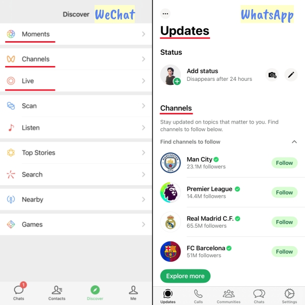 features of wechat vs whatsapp