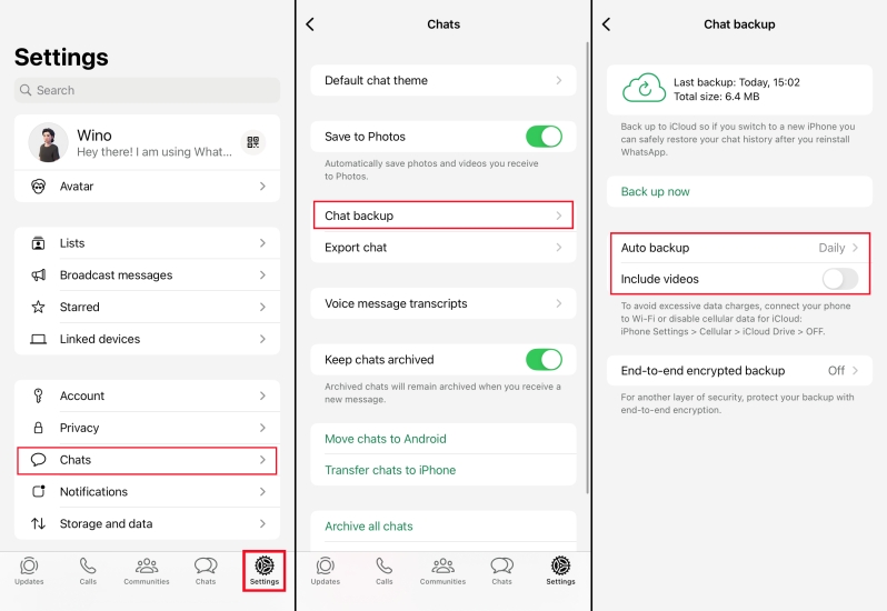 turn on whatsapp automatic backup on iphone