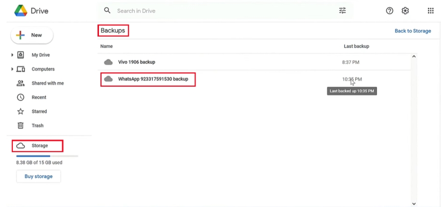 check whatsapp backup on google drive web