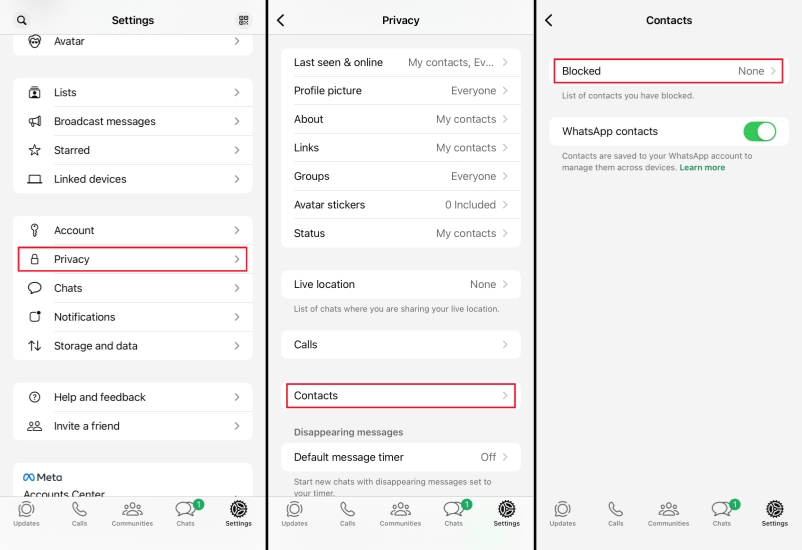 block contact in whatsapp settings on iphone