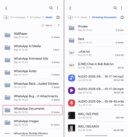 downloaded whatsapp documents on android
