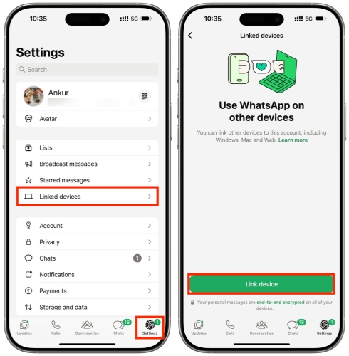 whatsapp link device on iphone