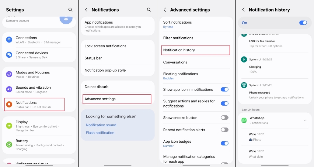 check whatsapp notification history on android
