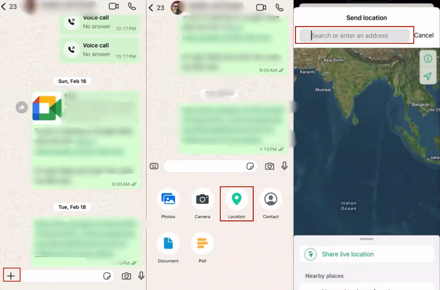 whatsapp select location