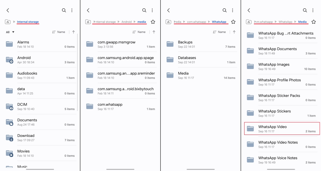 whatsapp video in local storage on android