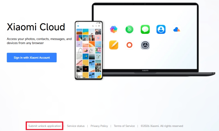 submit unlock application in xiaomi cloud