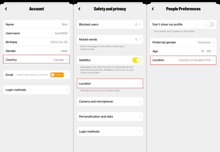 yubo location settings